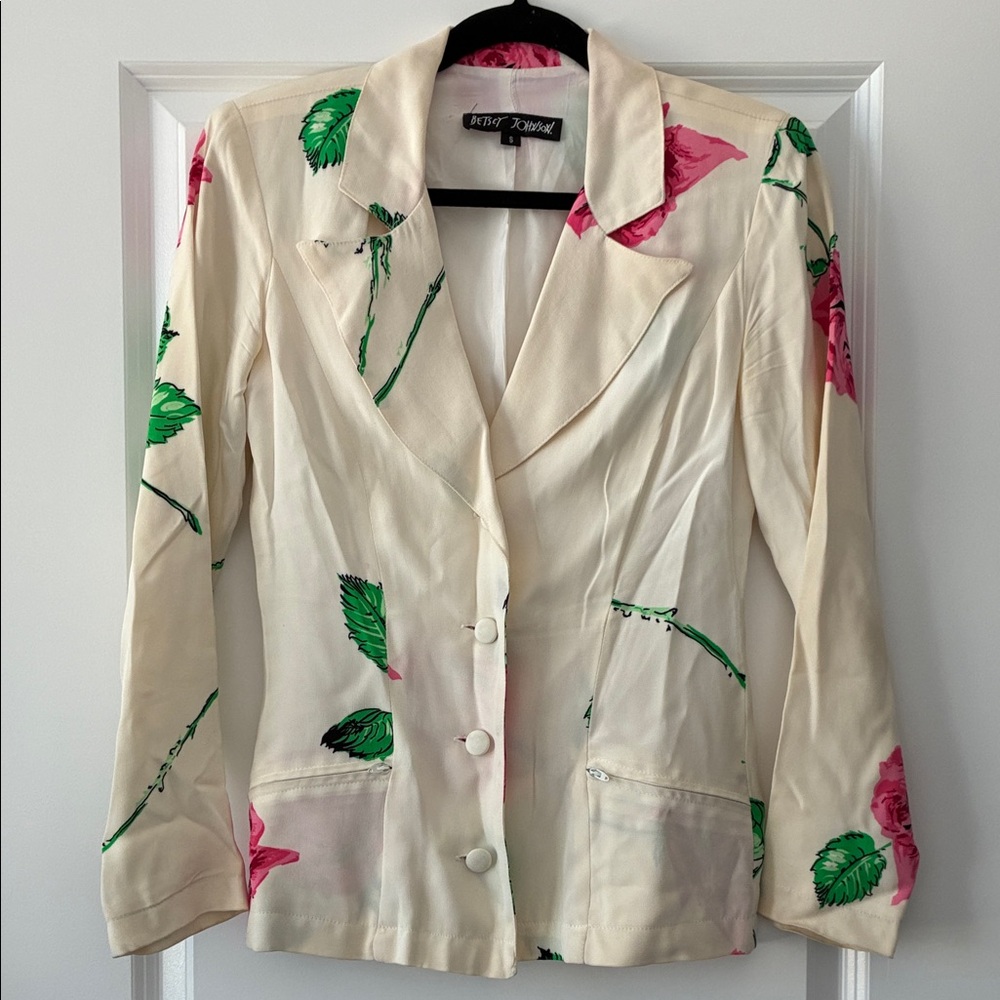 Betsey Johnson Size S Vintage Floral Print Lightweight Blazer